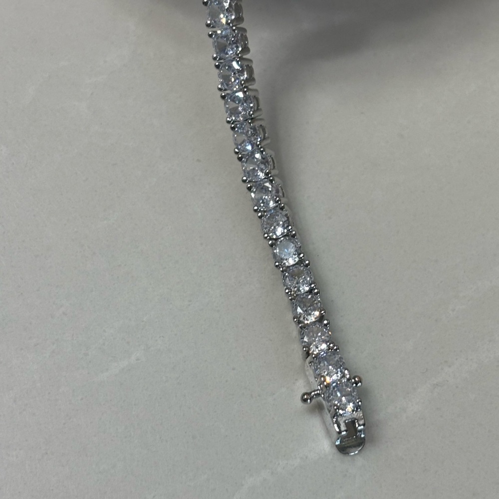 Silver Tone Crystal Tennis Bracelet - Women Jewelry - Picture 5 of 7